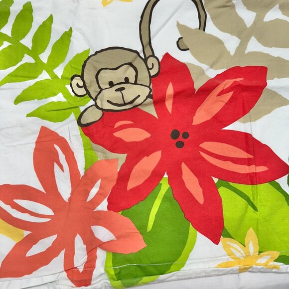 Standard Pillow Sham With Jungle Monkey and Floral Print 100% Cotton - Picture 2 of 5